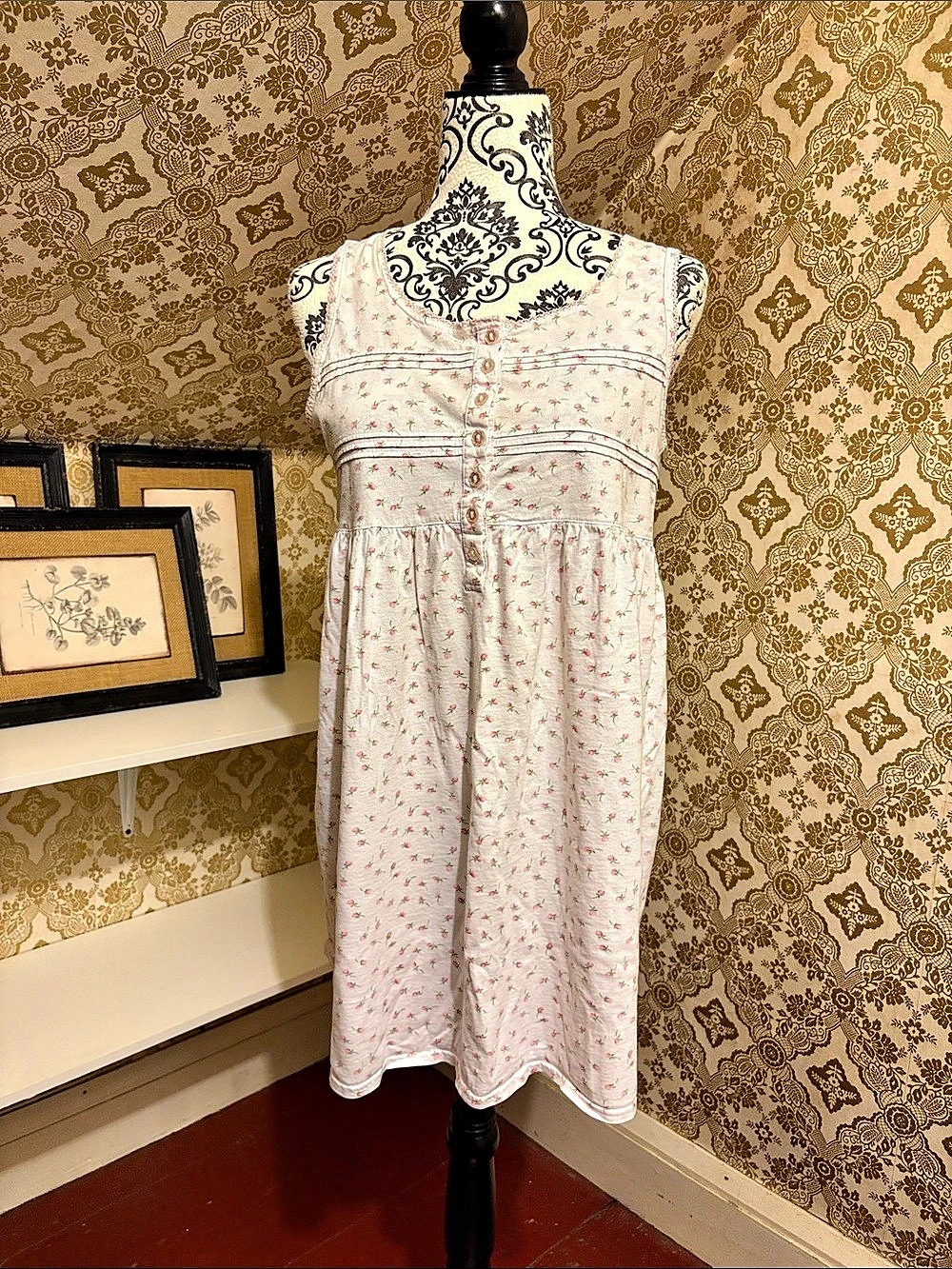 Vintage Jennifer Moore 100% Cotton Floral Nightgown Dress Pink Roses Size S